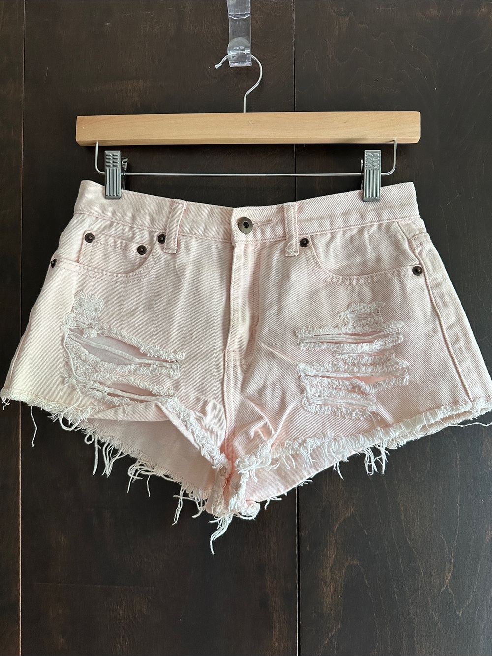 Forever 21 Light Pink Distressed High-Rise Denim Shorts